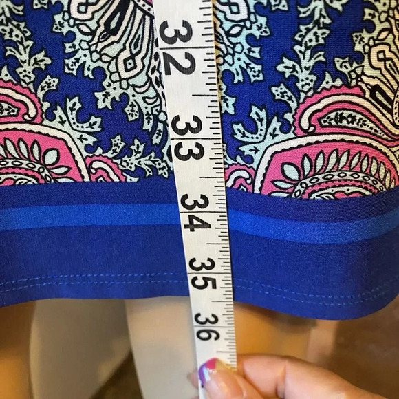 Wisp Women 4p 3/4 Sleeve Shift Dress Blue Geometric Presley Knees Length Comfort - Picture 4 of 8